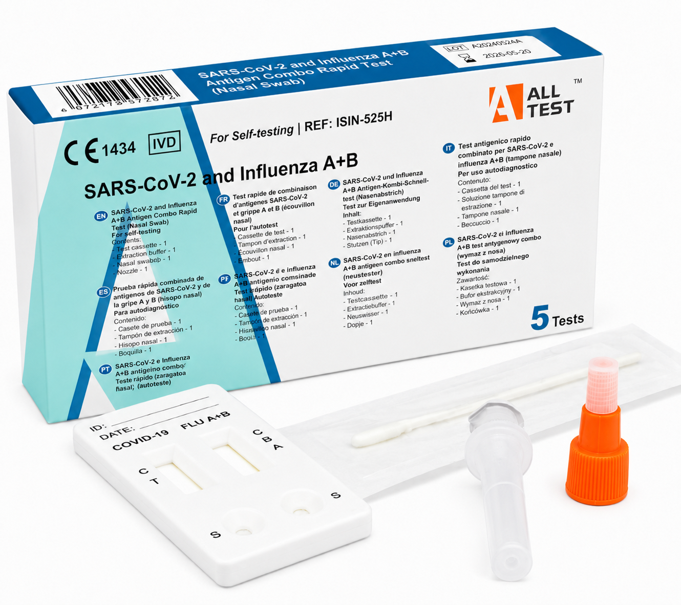 5 Test Rápido Combinado Coronavirus SARS-CoV-2 y Gripe A+B Alltest